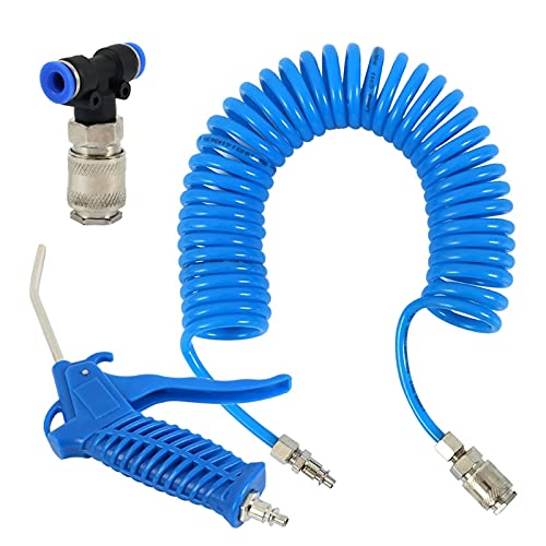 Air Blow Gun Kit Air Duster Cleaning Nozzle Blow Spray Tool Kit With 5 Meter Long Coil Pu Air Hose,4×6Mm(Blue) #TOP15