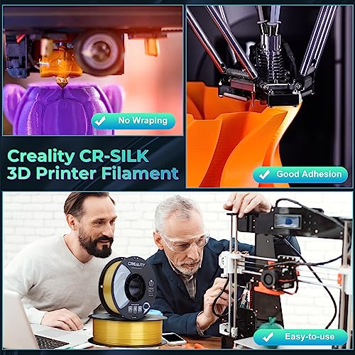 Image of Creality Silk PLA Multicolor Filament, 3D Printer Filament 1.75mm, Glossy & Smooth Silk Texture, Silk Shiny PLA Filament + /-0.02mm, 3D Printing Filament 1KG /2.2lb (Golden-Silver)