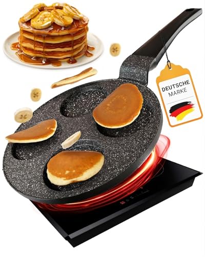 Amalindo Pancake Pfanne Induktion, 4 Loch, Pancake Form, Spiegeleipfanne, Pfannkuchen Maker, Poffertjes maker, Antihaft, Eierpfanne, Spiegeleipfanne, Pancakespfanne, Ø26cm
