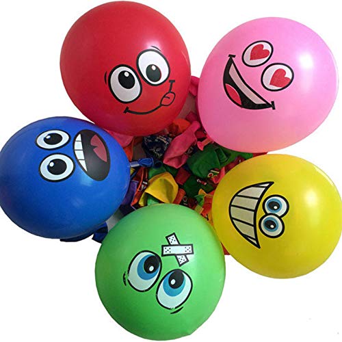 Worldoor 100Pcs 12-Inch Variety Of Smiley Face Latex Balloons Birthday Party Decoration Balloon Expression Symbol Children's Toys #TOP2
