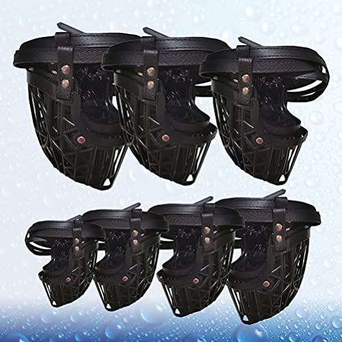 Tehaux 1 Set Of 7Pcs Plastic Basket Dog Muzzle With Adjustable Pu Leather Strap Fashion Dog Mouth Cover Anti- Bite Safety For Pet Dog (Black) Pet Dog Training Assistant #TOP5