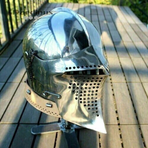 Antique avenue Steel Medieval Barbuuta Basccinet Type Fighting Helmet., Silver