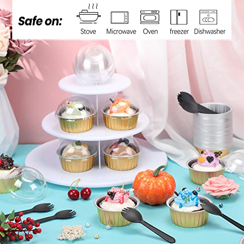 Gandeer 200 Pack 5Oz Cupcake Liners With Dome Lids Pieces Spoons Bulk Aluminum Muffin Foil Baking Cups Tin Dessert Pudding Holders For Individual Bakery Wedding Birthday Party #TOP2