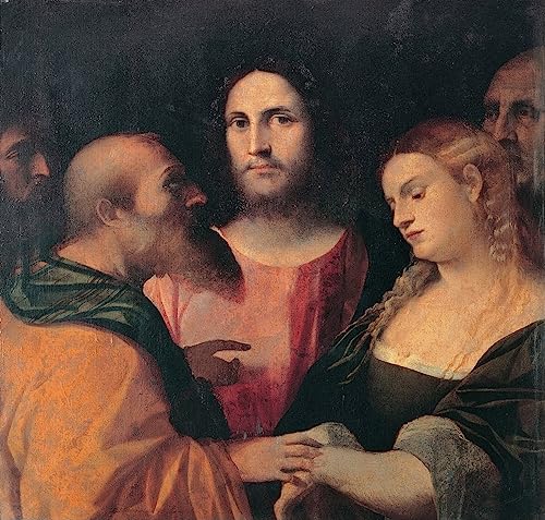 Tableau Le Christ et la femme adultère Palma Il Vecchio pour embellir un mur de chambre vide