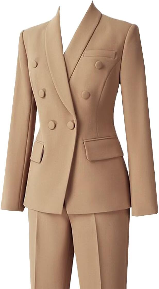 Women's 2 Pieces Pant Suit Set Long Sleeve Blazer Jacket Double Breasted Business Suit for Work