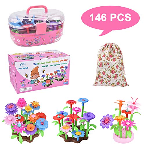 Flower Garden Building Toys for Girls 3 4 5 6 Year Old, 146Pcs Educational Preschool Activities Toy Gardening Birthday Gifts,Indoor Outdoor Stacking Game Pretend Playset for Toddler Kids and Children