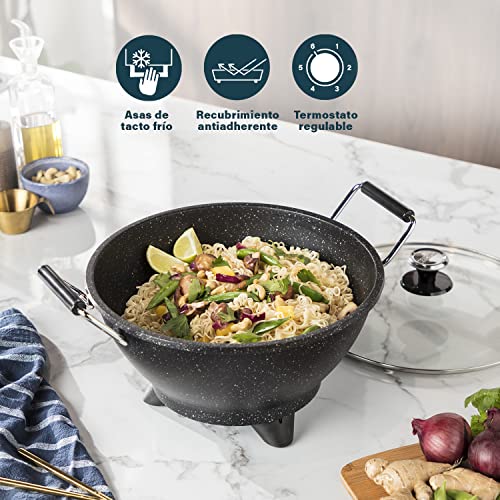 Princess Wok eléctrico Stir-Fry 162389, 1400 W, 7 litros, diámetro 35 cm, termostato ajustable con revestimiento de mármol, color negro - imagen 6