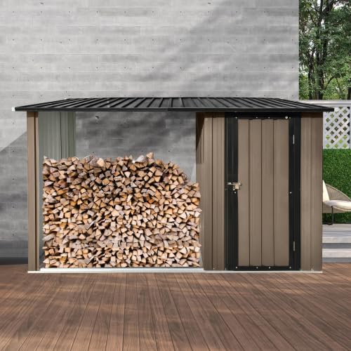 Outdoor Metal Storage Shed and Firewood Rack