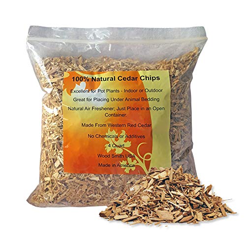 100% Natural Cedar Chips | Mulch | Great for Outdoors or Indoor Potted Plants | Dog Bedding (4 1/2 Quart)