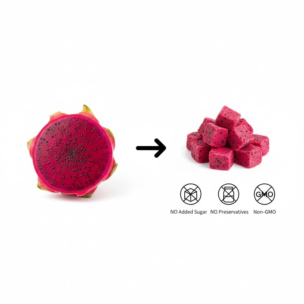 WildSap Emeralds Freeze Dried Dragon Fruit - 20.8 oz (590g) Jumbo Value Can, 100% Real Pitaya Fruit Chunks, No Sugar Added, Non-GMO & Vegan, Crunchy Healthy Snack for Kids, Smoothie Topper & Baking