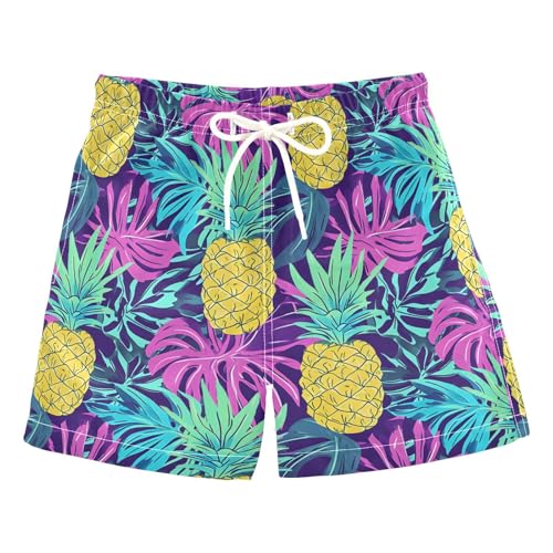Boys Swim Trunks Yellow Pineapple Purple Leave Tropical Toddler Swim Shorts Beach Board Shorts Swimsuit
