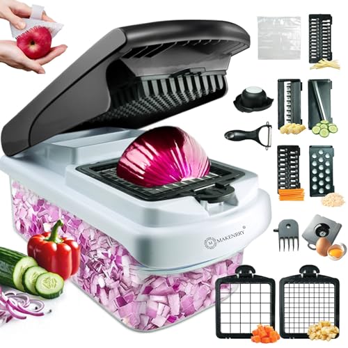 Makenrry Cortador de Verduras 16 en 1, Picador de Verduras Multifuncional con Cuchillas Intercambiables, Mandolina de Cocina,Corta Verduras Manual para Cocina, Mandolina para Cortes Rápidos y Eficaces