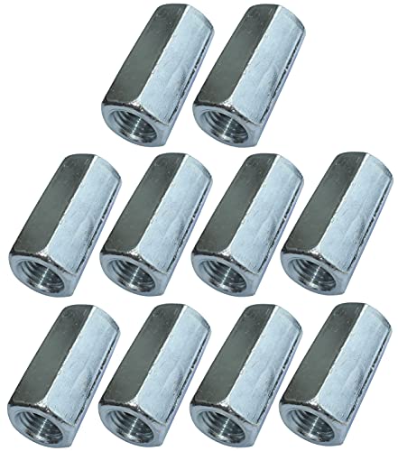 AERZETIX - C49603 - Lot de 10 Écrous de jonction hexagonaux allongés M16x50mm - écrou de rallonge prolongateur - en acier au carbone à filetage métrique