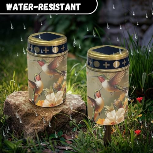Image of Solar Garden Stake Light, Hummingbird Flower Print Waterproof Cemetery Flameless Lights for Grave Decoration for Backyard Lawn Grave Memorial Garden Solar Path Light