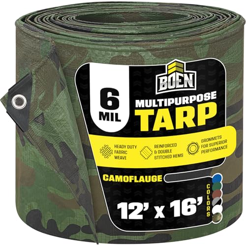 Waterproof Tarp 12x16, Camo Poly 6 Mil Rip Proof Camping Tent Paint Cover by Boen - Used condition - US$24.79