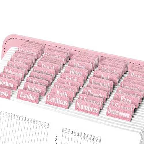 EssexWares - Victorian Pink Bible Tabs for Old and New Testament, 80 Large Print Tabs for Bible Study, Water-Resistant and Durable Bible Index Tabs for Women and Men - 1.7