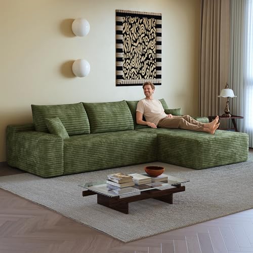 Image of 96 inch Sectional Couches for Living Room Cloud Couch Sofa with L-Shape Upholstered Boneless Couchs Modern Modular Sectional Couch with Chaise