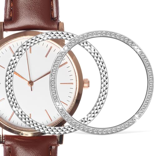 Image of UKCOCO Stylish Silver Watch Bezel Ring with Rhinestone Decoration for Men Women Smartwatch Accessories Replacement 1.57In Diameter