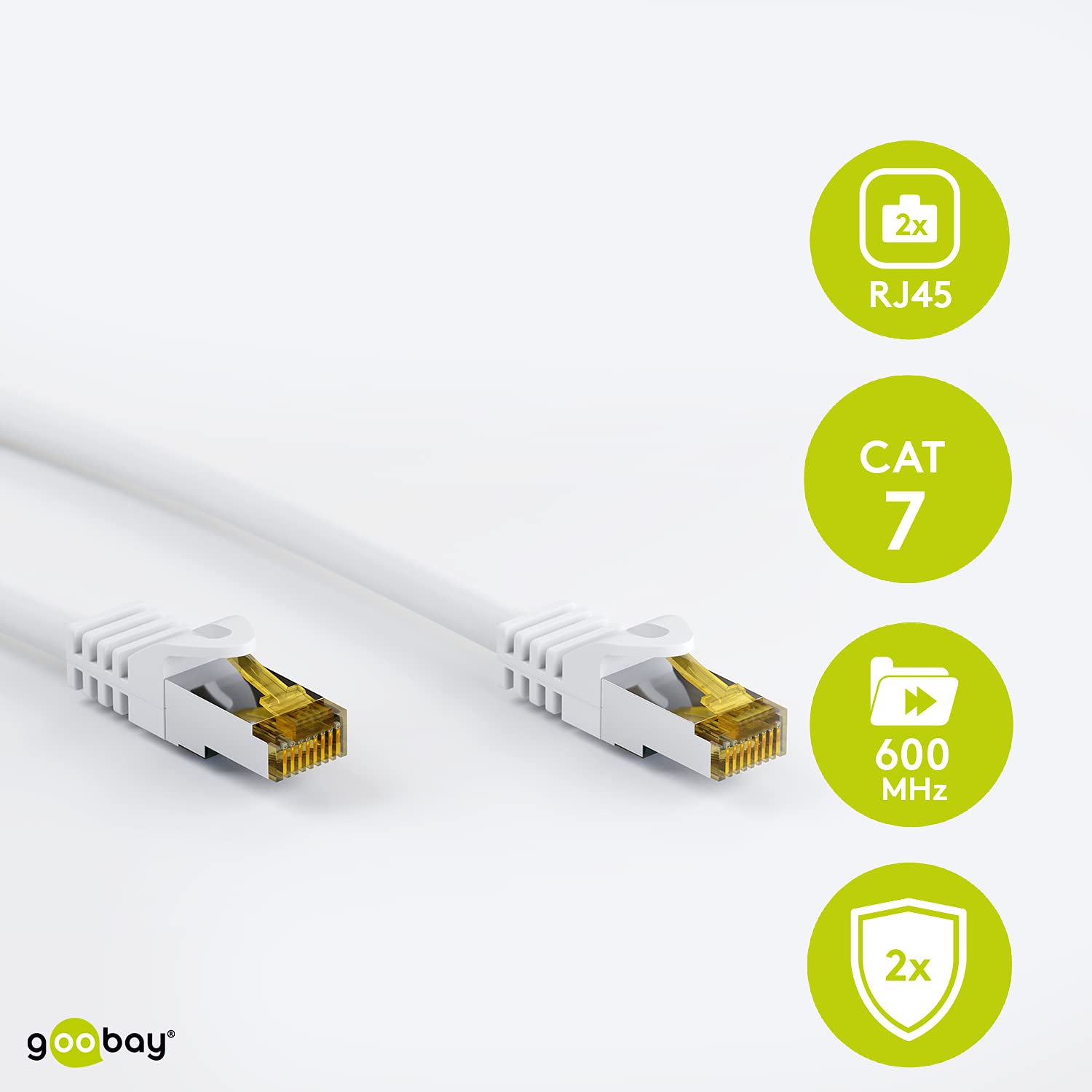 Goobay 92665 kabel Lan 5 m, podwójnie ekranowany, S-FTP, kabel sieciowy CAT 7, kabel 5 m, kabel LAN CAT 7 z 10 Gigabit, wtyczka RJ45, biały