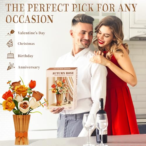 Image of Roses Flowers Set with Vase for Adults, Icon Wildflowers Bouquet Botanical Collection Kits Compatible with Lego Flowers, Artificial Flowers Set for Christmas Valentines Day Gifts Women Girls