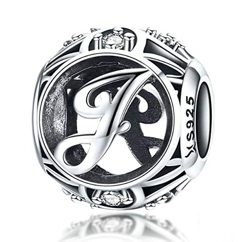 Abalorio de cumpleaños de plata de ley 925 auténtica con inicial A-Z para pulseras Pandora (letra J)