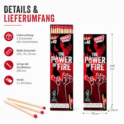 jameitop® 2 Pack XXL BBQ Streichhölzer 20 cm Zündhölzer The Power of Fire