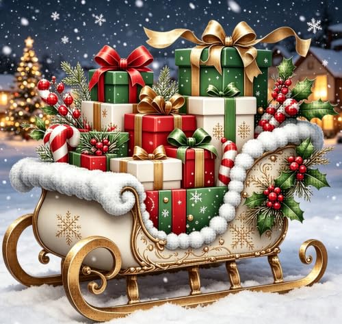 Image of Christmas Gift Stamped Embroidery Cross Stitch Kits Arts and Crafts | Needlepoint Counted Cross Stitch Kits for Beginners Adults, Crossstitching Printed Christmas Dimensions Patterns Stitch