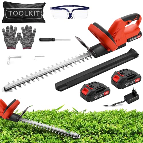 Worshow 21V Cortasetos Bateria con 2 x 3000mAh y Cargador, Cortasetos Electrico de 1500 RPM con una Longitud de Cuchilla de 51 cm para Cortar Setos, Arbustos y Plantas de Borde