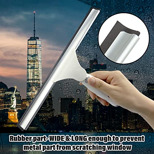 Ittaho Squeegee For Window Cleaning,12" Squeegee And 11" Microfiber Scrubber Combi With Stainless Steel Pole,Extendable Squeegee Window Cleaner For Car,Sliding Door,Shower Glass Door #TOP3