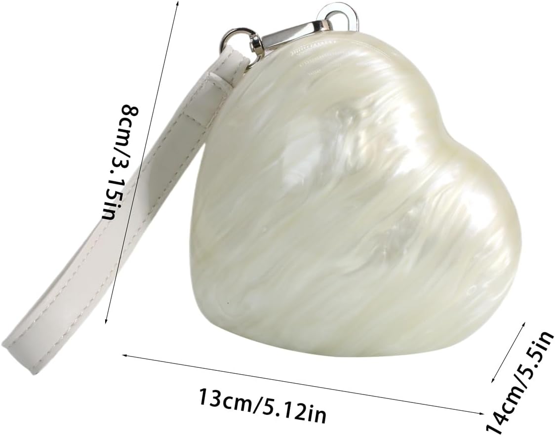 Women Heart Shaped Acrylic Clutch Purses Cute Evening Handbag with Pearl Chain for Wedding Cocktail Prom Party - Image 2