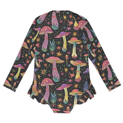 CaTaKu Girls One Piece Swimsuit Magic Mushroom Star Toddler Bathing Suit Long Sleeve UPF 50+ Rash Guard Swimwear 3-12Y2