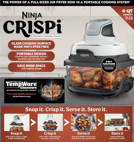 Ninja FN090 Crispi 3-in-1 4QT Portable Cooking System with TempWare Container, 1500W, Recrisp, Air Fry, & Max Crisp, Easy Storage, Crisper Plate, Lid, Cook, Serve & Store, White by Ninja - Image 5