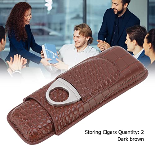 Estojo de Charutos de Viagem Com Cortador de Charutos, Suporte de Charutos de Couro Marrom Escuro, P