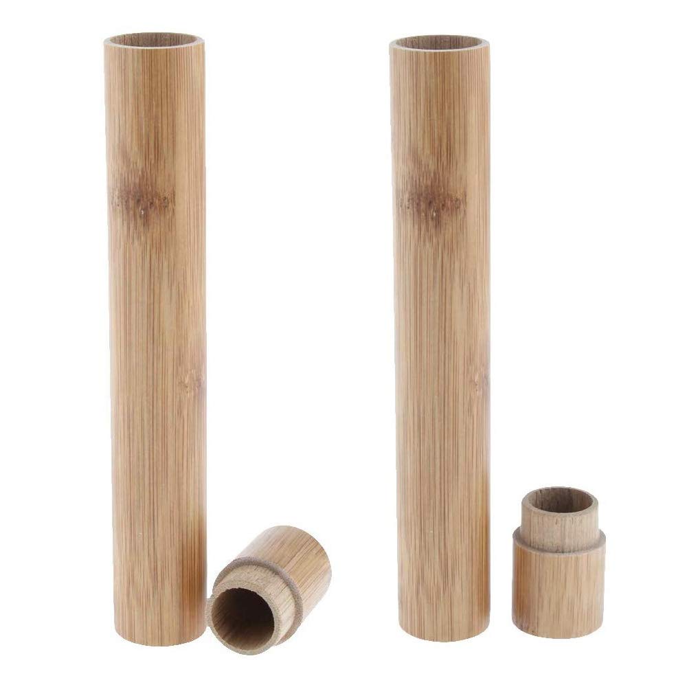 POFET 2pcs Bamboo Toothbrush Holder Storage Case Protector Organizer 8.3'' Portable Box