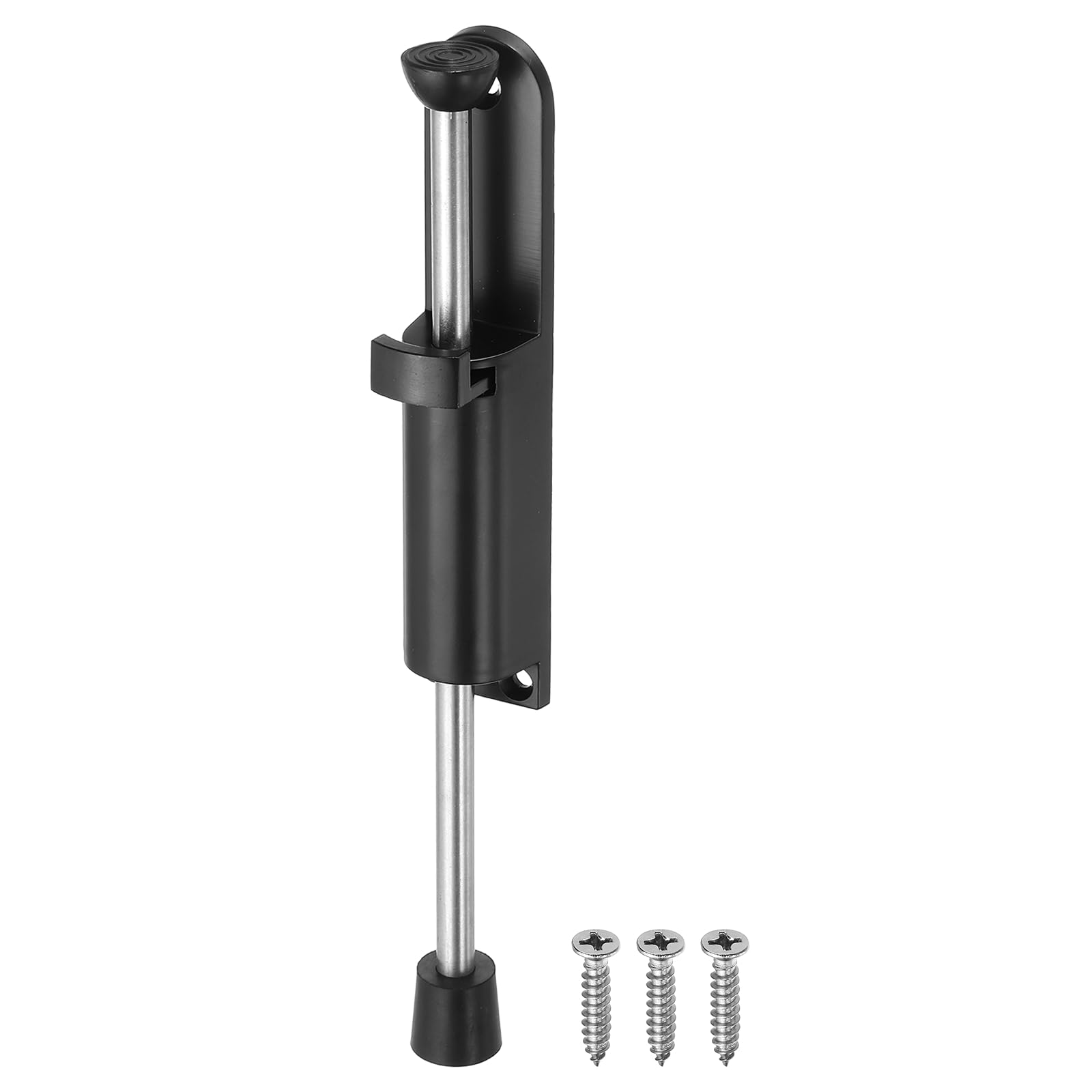 sourcing map Kickdown Door Stop, Zinc Alloy Spring Loaded Telescopic Step On/Off Adjustable Heavy Duty Foot-Operated Door Stop Holder for Ground Gap 0-100mm, Black