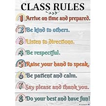 Boho Rainbow Class Rules Poster- Laminated, Size 14x19.5 in.- Back To School Classroom Decorations, Educational Chart, Teacher Supplies for Preschool, Kindergarten, Elementary, and High School