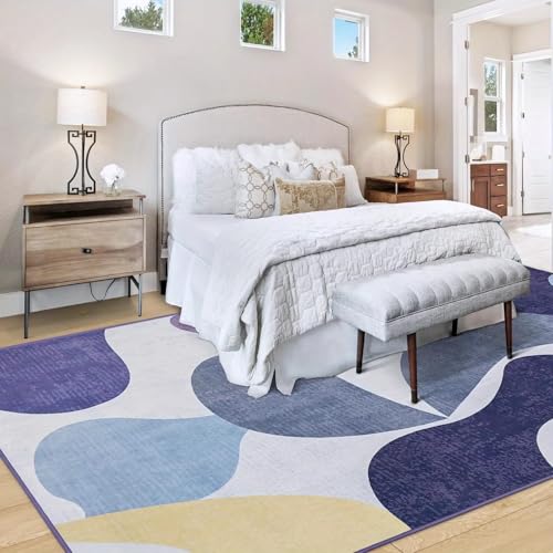 Tapis de salon violet 70x120 cm géométrique à poils ras
