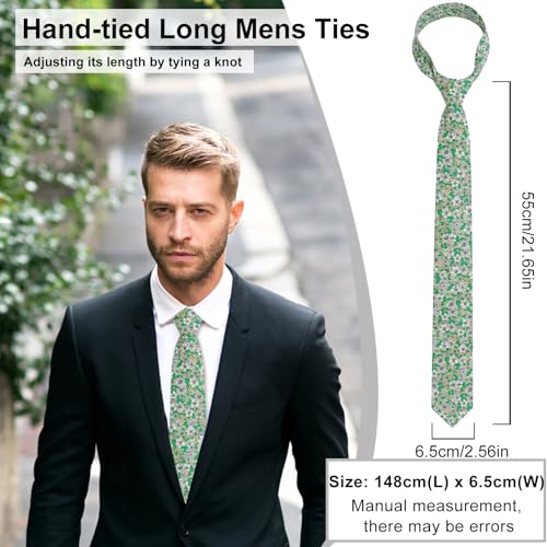 Image of Luckyvestir Mens Ties, Sage /Dusty Blue /Pink Floral Ties for Men, 2.76 inch Cotton Flower Necktie for Wedding /Groomsmen /Party