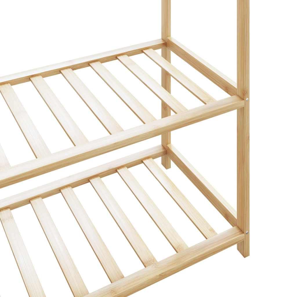 Porte-vêtements en bambou avec étagères - 80 x 40 x 175 cm - Avec tringle à vêtements, porte-vêtements et crochets pour couloir, chambre à coucher, dressing, pour ranger les vêtements et les