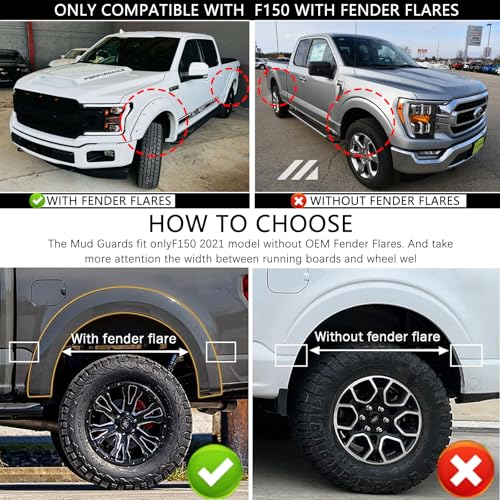 Image of Mud Flaps Compatible with Ford F150 2015-2020 Heavy Duty PP Material Mudflaps Mudguard No Drilling Splash Guards All Weather Protection Accessories(Only for Trucks with Fender Flares), Set of 4