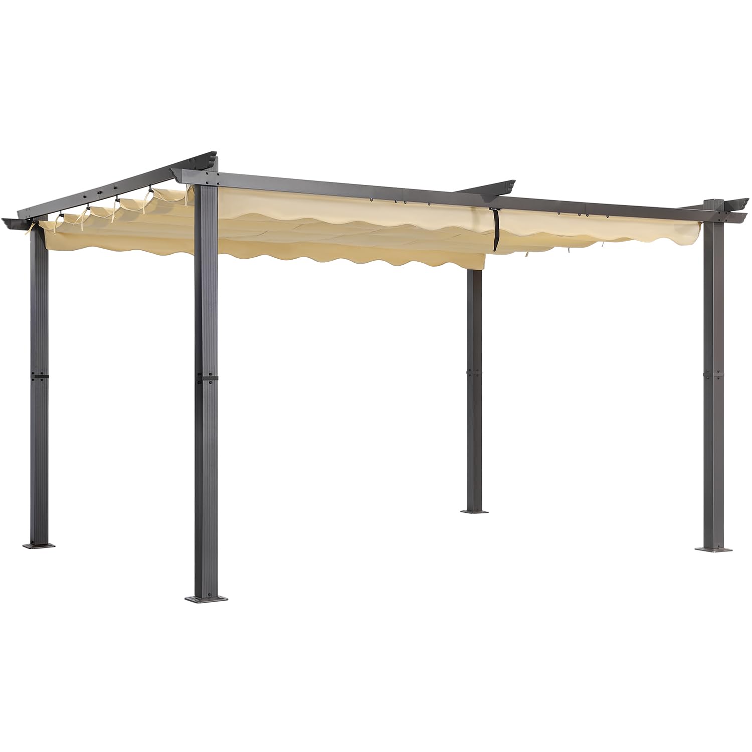 Angel Living Pergola en Aluminium, 4x3M, Coulissante Rétractable, Tissu en Polyester Haute Densité Hydrofuge et Résistant aux UV, Abri Soleil Pavillon de Jardin pour Jardin Terrasse, Beige