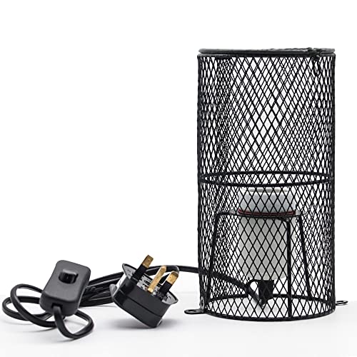 Reptile Pet Heat Lamp Lampshade Holder, Ceramic Heating Bulb Guard with Anti-hot Bracket for Lizard Turtle Snake Birds Chick, With Mounting Screw(Round)