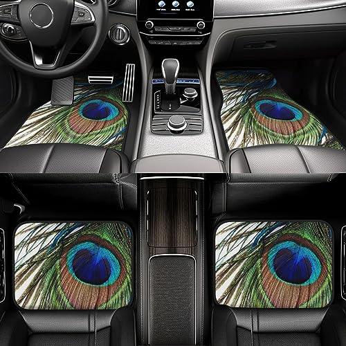 Tapis de sol voiture en caoutchouc 4 pièces motif plumes de paon tout temps