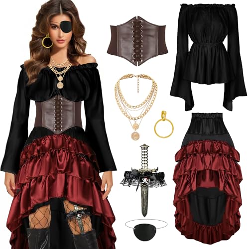 CICOCI Pirate Costume Women Outfits Renaissance Corset Steampunk Skirt Top Pirate Accessories Full...