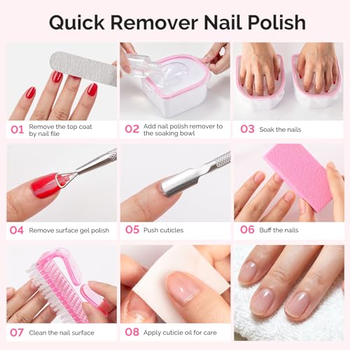 Image of MelodySusie Nail Soaking Bowl,Soak Off Gel Polish Remover,Manicure Bowl for Hand, Cuticle Remover Tools,Cuticle Peeler Scraper,Nail File & Buffer,Nail Brush, Mini Cuticle Oil 100Pcs