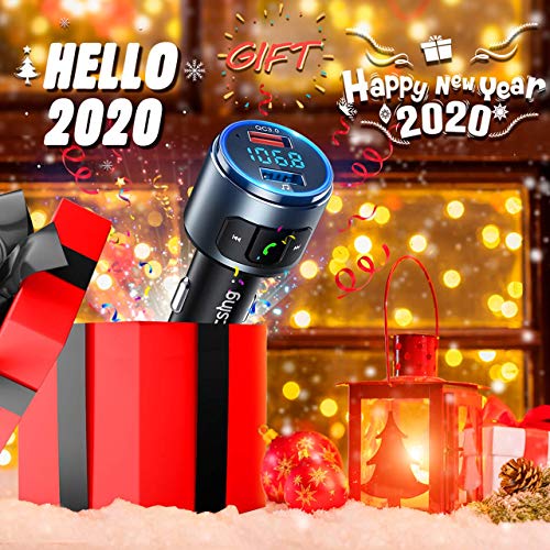 VicTsing (Upgraded Version) V5.0 Bluetooth FM Transmitter for Car, QC3.0 & LED Backlit Wireless Bluetooth FM Radio Adapter Music Player/Car Kit with Hands-Free Calls, Siri Google Assistant