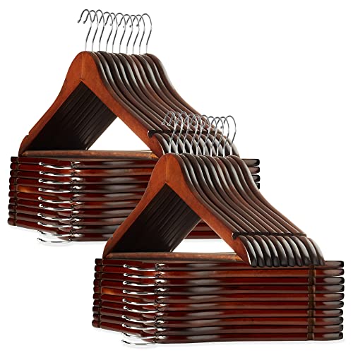 Casafield - 40 Walnut Wooden Suit Hangers - Premium Lotus Wood with Notches & Chrome Swivel Hook for Dress Clothes, Coats, Jackets, Pants, Shirts, Skirts