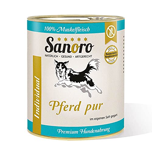 Sanoro Pferd pur, 100% Muskelfleisch vom Pferd, salzfrei - Premium-Hundefutter - singleprotein, hypoallergen - für Ausschlußdiäten geeignet (6 x 800g)