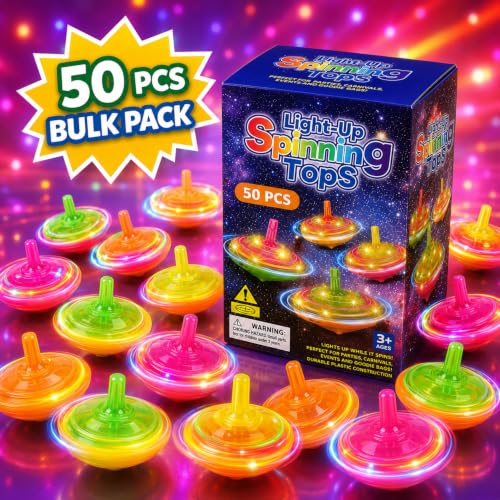 Image of LED Flashing Spinning Tops for Kids, Bulk Party Favors and Classroom Prizes (Classic - 50 Piece)