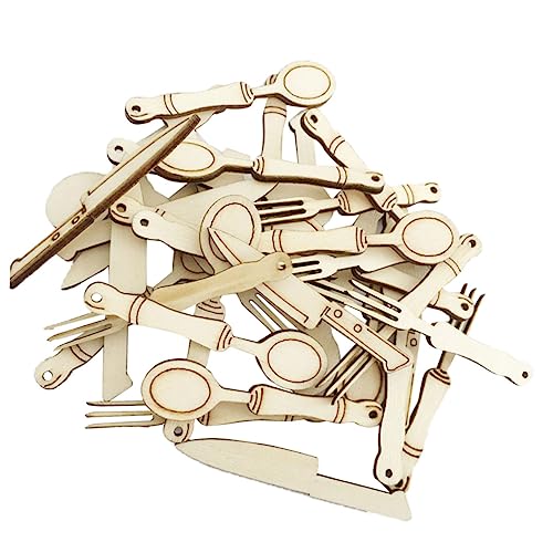 TOYANDONA 30 Piezas Vajilla De Madera De Madera De Para Manualidades De Cuchillos Tenedores Cucharas Para Costura y Pintura Eventos De Jardín